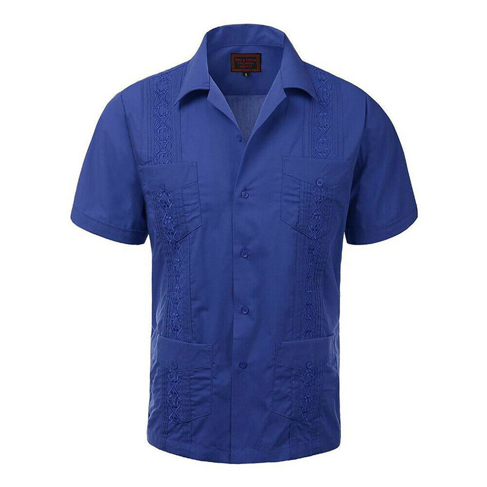 Guayabera Boys & Kids Cuban Beach Wedding Short Sleeve Button Up Shirt Royal Blu